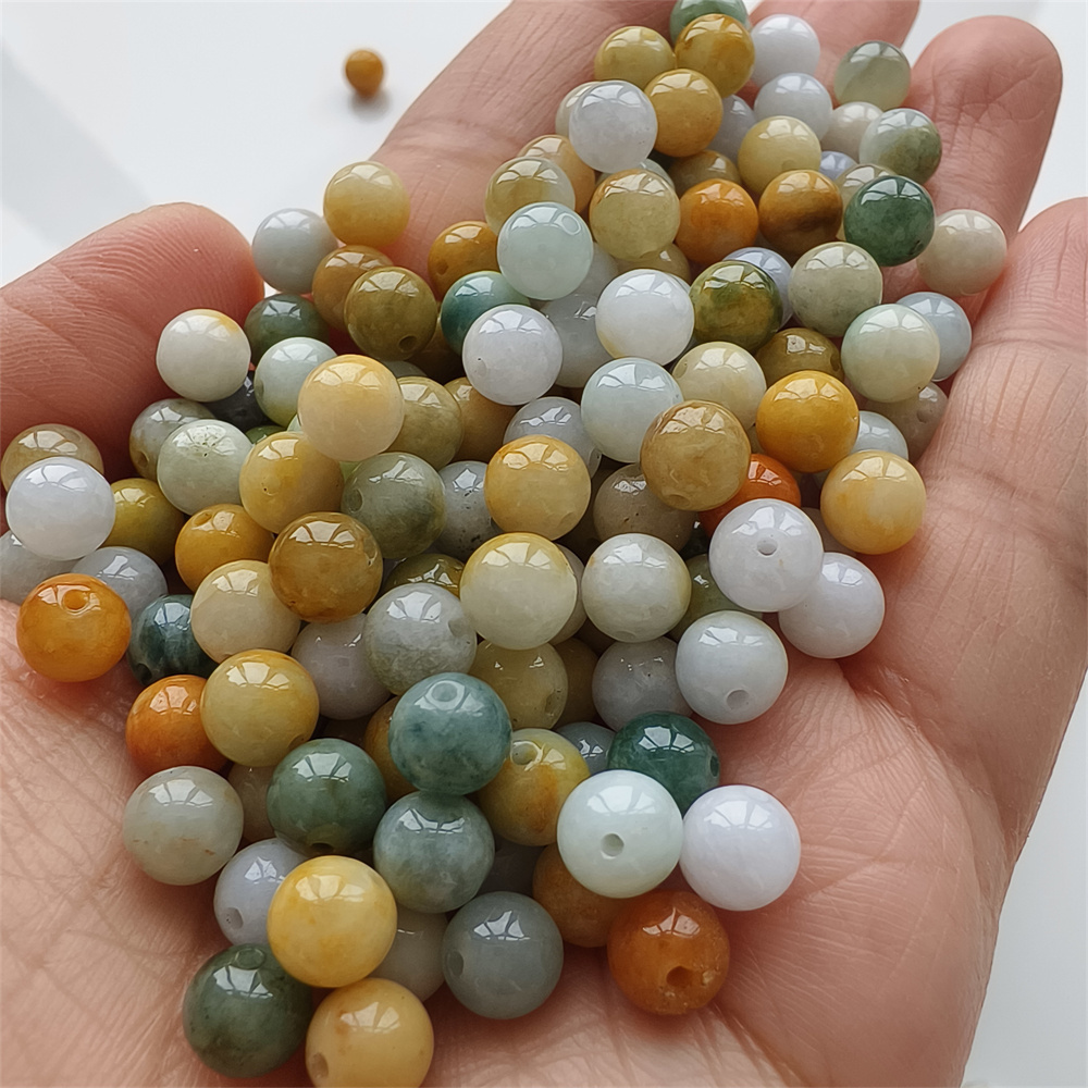 30pcs Natural Yellow Color Heated 7mm Burmese Jadeite Smooth Round Beads,Burma Jadeite Loose Beads,Myanmar Jadeite Ball Beads,DIY Jewelry Supplies
