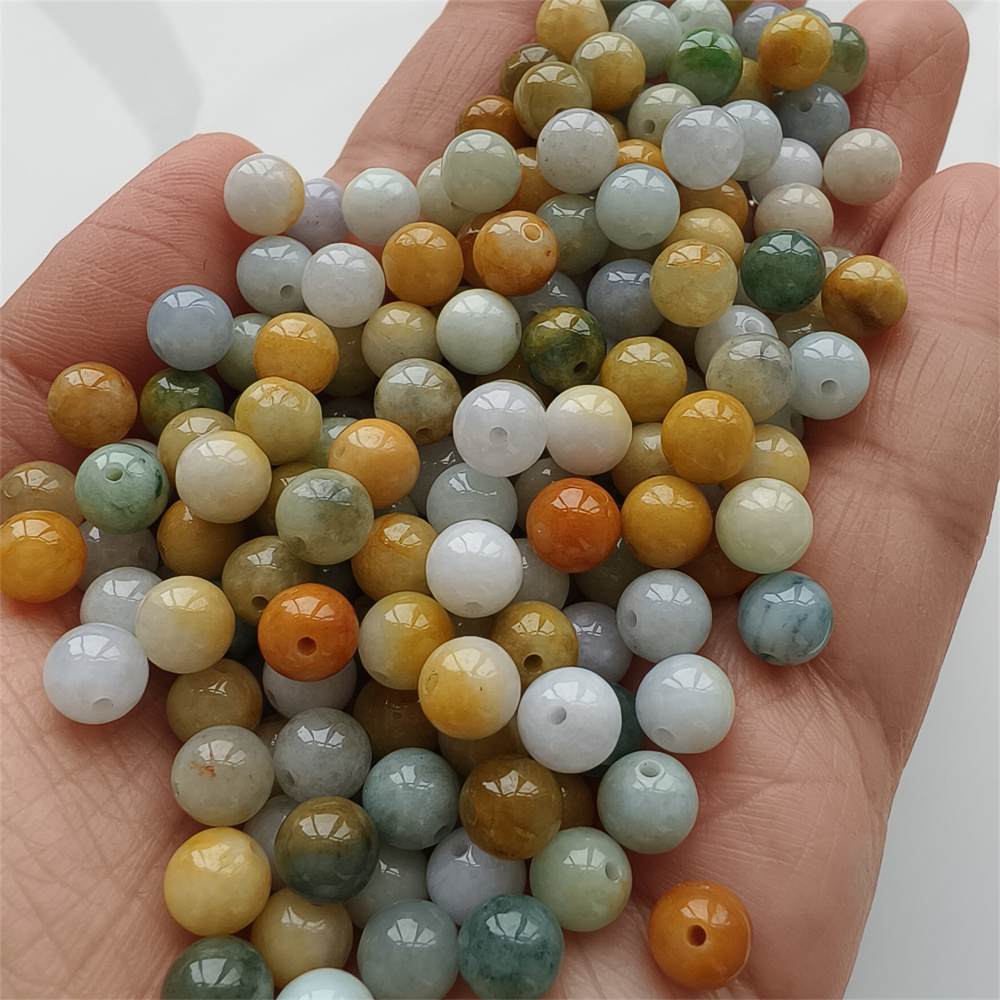 30pcs Natural Yellow Color Heated 7mm Burmese Jadeite Smooth Round Beads,Burma Jadeite Loose Beads,Myanmar Jadeite Ball Beads,DIY Jewelry Supplies
