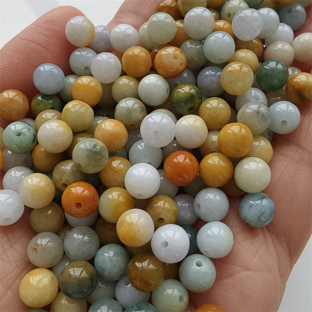 30pcs Natural Yellow Color Heated 7mm Burmese Jadeite Smooth Round Beads,Burma Jadeite Loose Beads,Myanmar Jadeite Ball Beads,DIY Jewelry Supplies