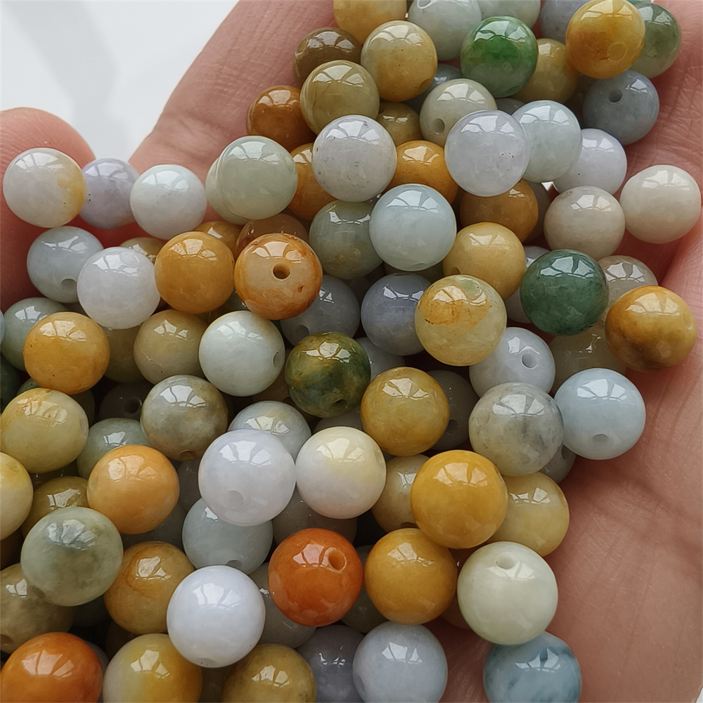 30pcs Natural Yellow Color Heated 7mm Burmese Jadeite Smooth Round Beads,Burma Jadeite Loose Beads,Myanmar Jadeite Ball Beads,DIY Jewelry Supplies
