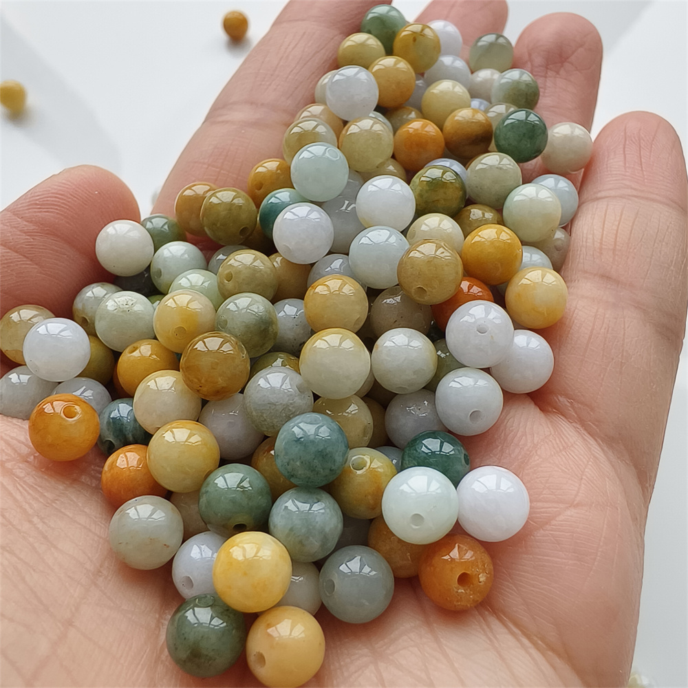 30pcs Natural Yellow Color Heated 7mm Burmese Jadeite Smooth Round Beads,Burma Jadeite Loose Beads,Myanmar Jadeite Ball Beads,DIY Jewelry Supplies