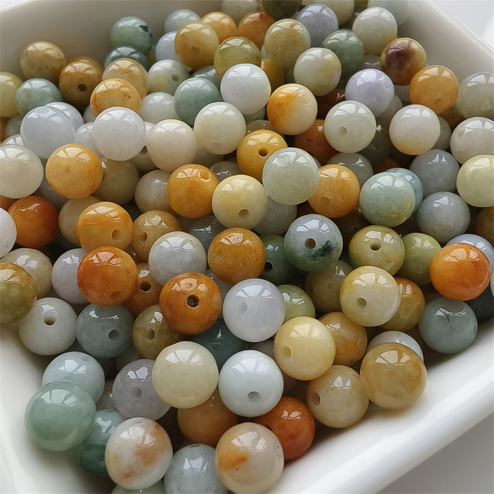 30pcs Natural Yellow Color Heated 7mm Burmese Jadeite Smooth Round Beads,Burma Jadeite Loose Beads,Myanmar Jadeite Ball Beads,DIY Jewelry Supplies