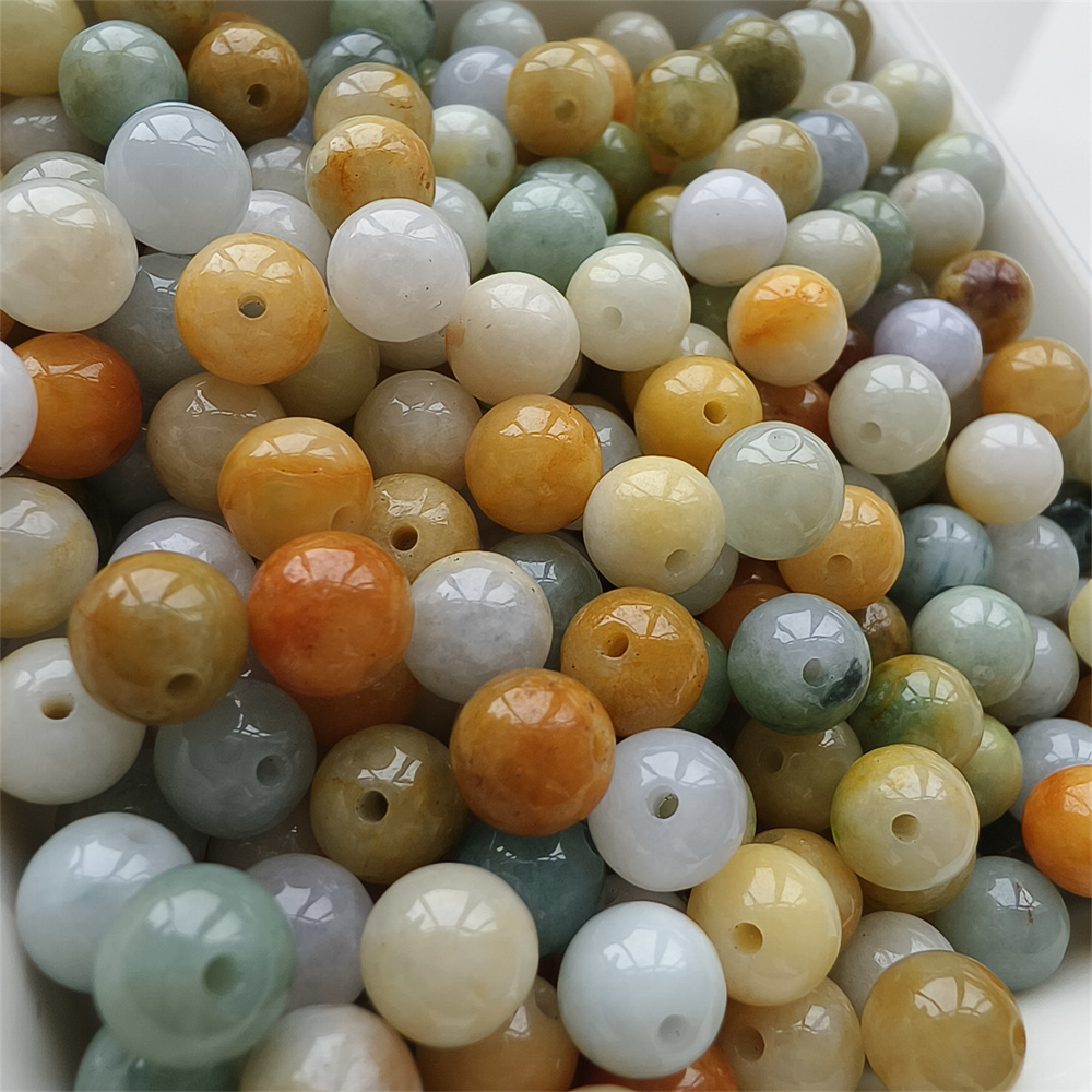 30pcs Natural Yellow Color Heated 7mm Burmese Jadeite Smooth Round Beads,Burma Jadeite Loose Beads,Myanmar Jadeite Ball Beads,DIY Jewelry Supplies