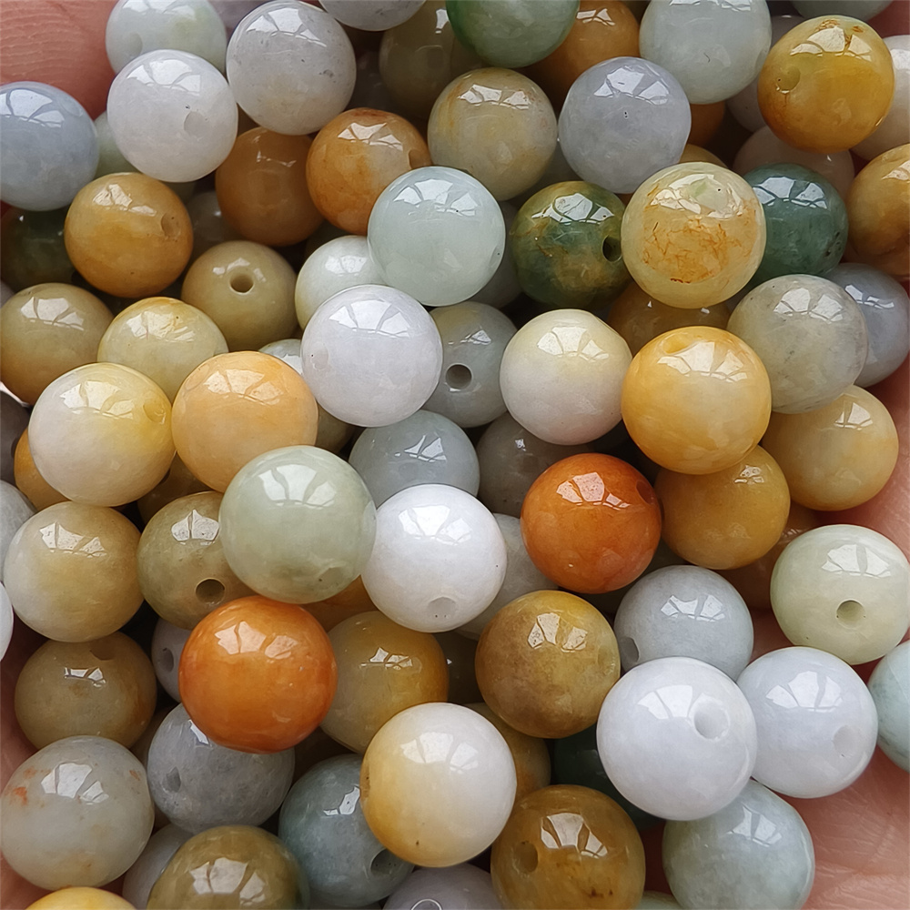 30pcs Natural Yellow Color Heated 7mm Burmese Jadeite Smooth Round Beads,Burma Jadeite Loose Beads,Myanmar Jadeite Ball Beads,DIY Jewelry Supplies