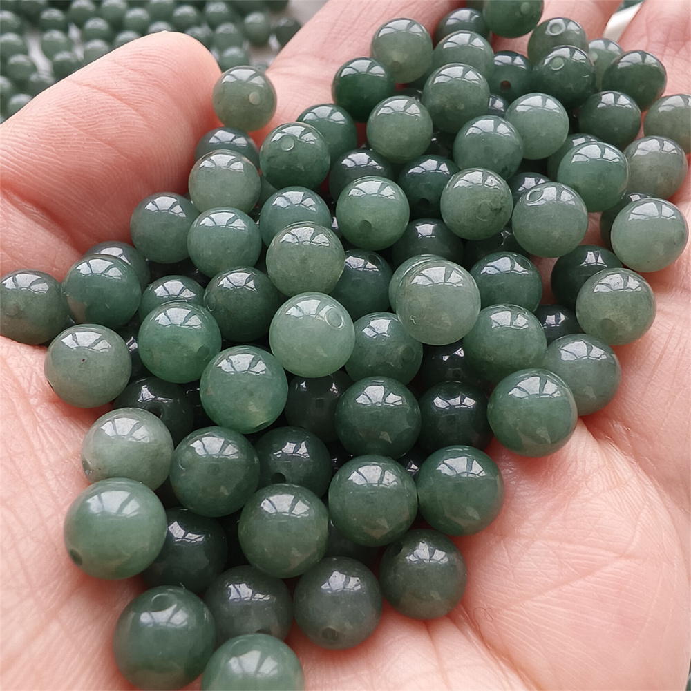 20pcs 7mm Natural Certificated Type A Oil Green Jadeite Smooth Round Beads,Green Burma Jadeite Loose Ball Beads,DIY Jewelry Supplies