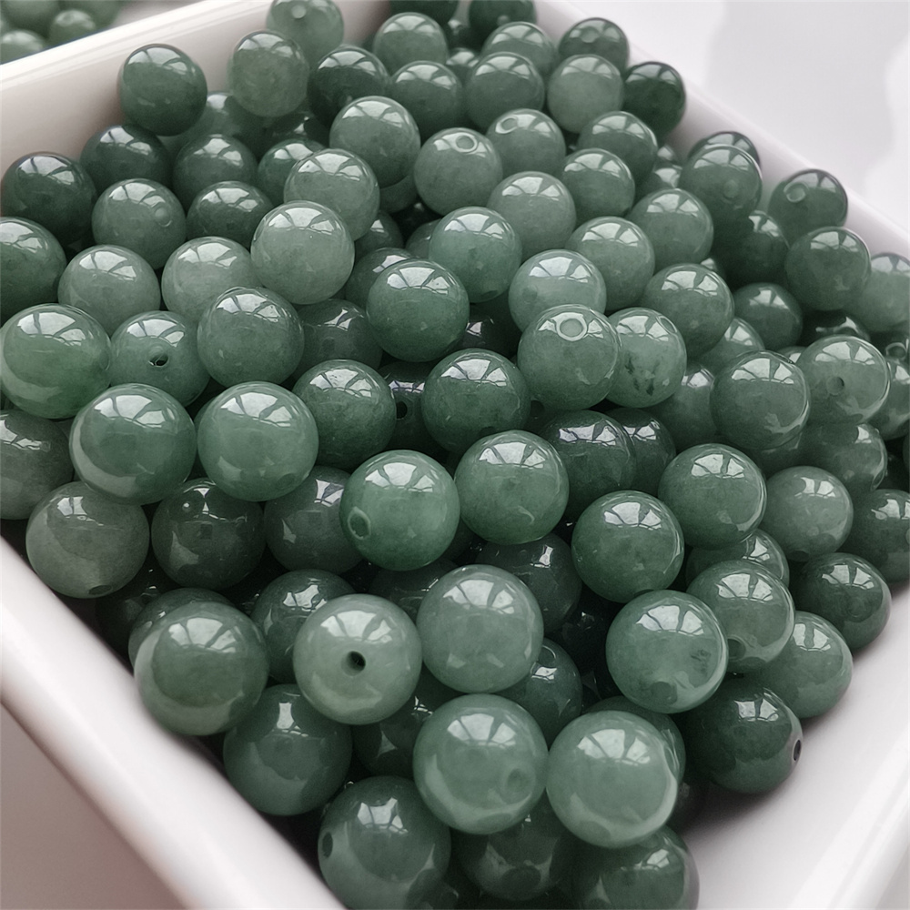20pcs 7mm Natural Certificated Type A Oil Green Jadeite Smooth Round Beads,Green Burma Jadeite Loose Ball Beads,DIY Jewelry Supplies