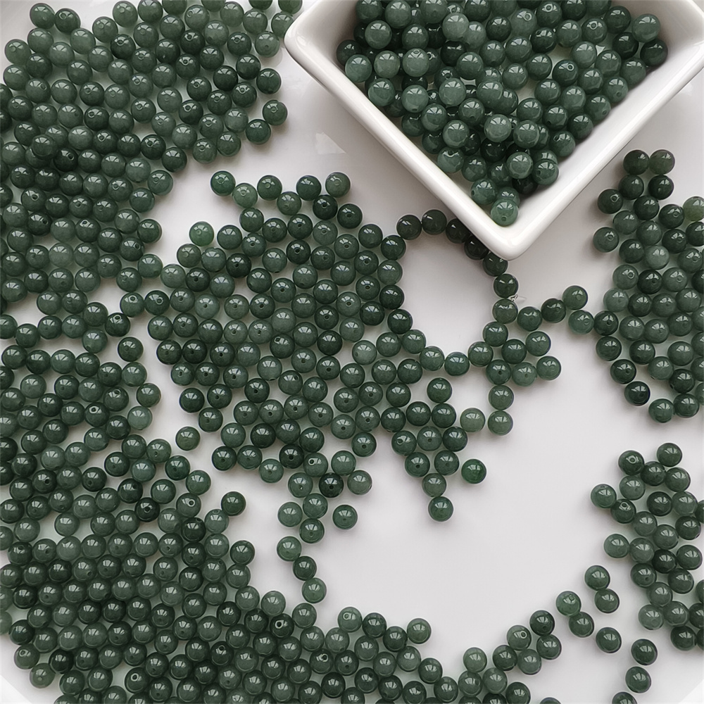 20pcs 7mm Natural Certificated Type A Oil Green Jadeite Smooth Round Beads,Green Burma Jadeite Loose Ball Beads,DIY Jewelry Supplies