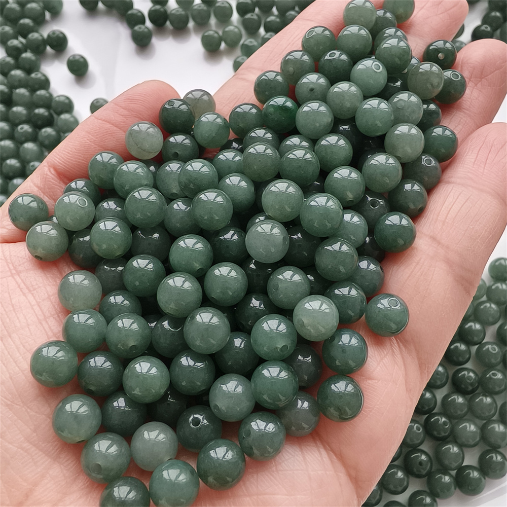 20pcs 7mm Natural Certificated Type A Oil Green Jadeite Smooth Round Beads,Green Burma Jadeite Loose Ball Beads,DIY Jewelry Supplies