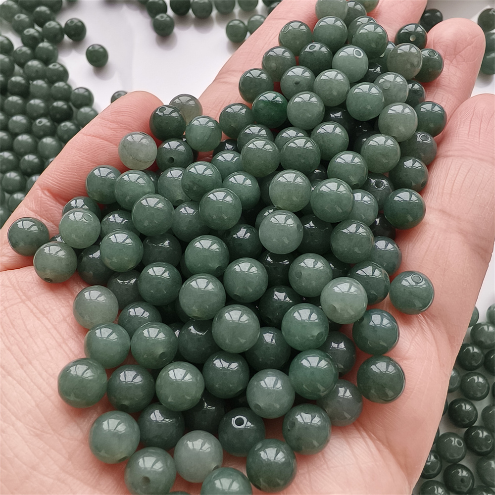20pcs 7mm Natural Certificated Type A Oil Green Jadeite Smooth Round Beads,Green Burma Jadeite Loose Ball Beads,DIY Jewelry Supplies