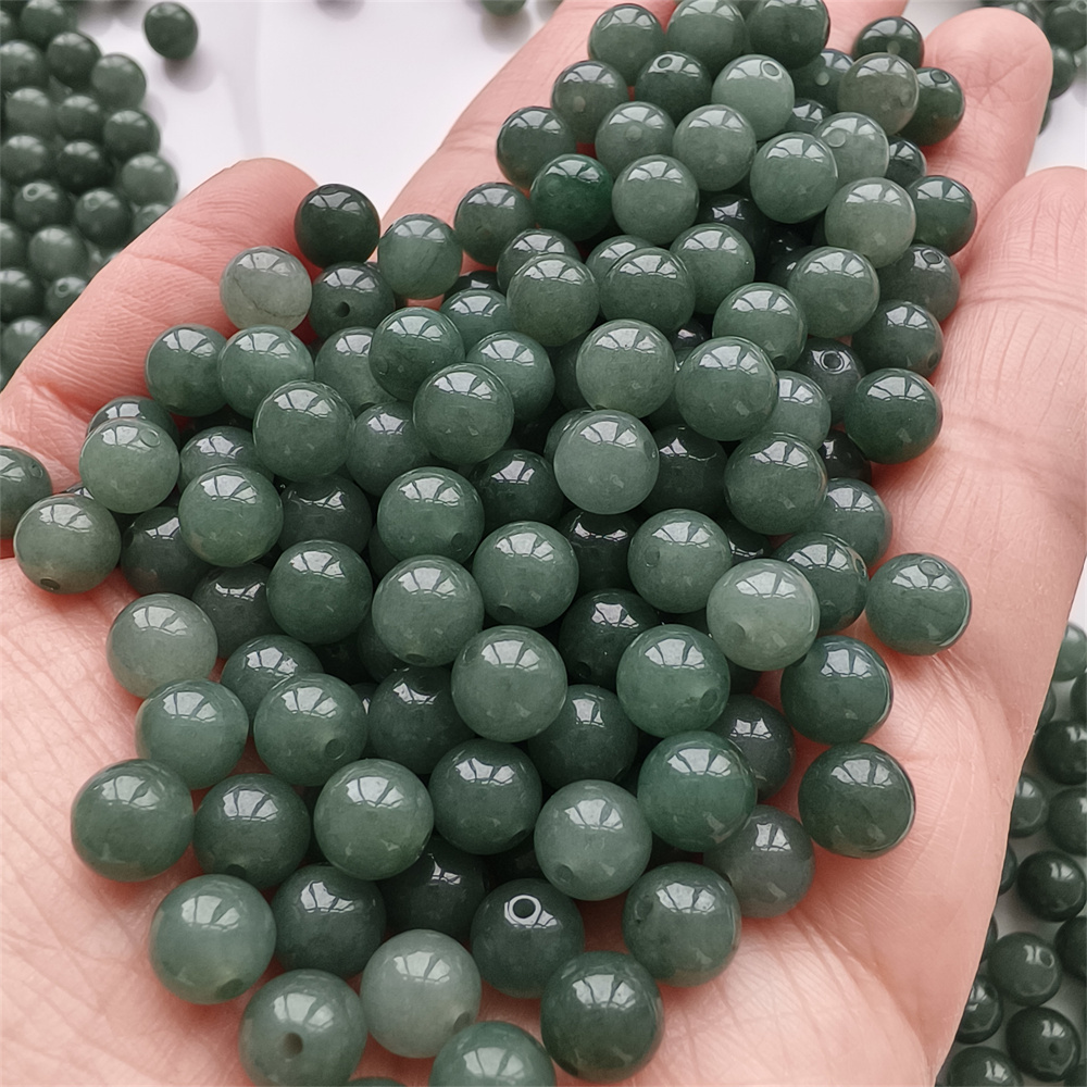 20pcs 7mm Natural Certificated Type A Oil Green Jadeite Smooth Round Beads,Green Burma Jadeite Loose Ball Beads,DIY Jewelry Supplies