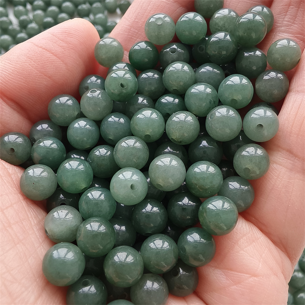 20pcs 7mm Natural Certificated Type A Oil Green Jadeite Smooth Round Beads,Green Burma Jadeite Loose Ball Beads,DIY Jewelry Supplies