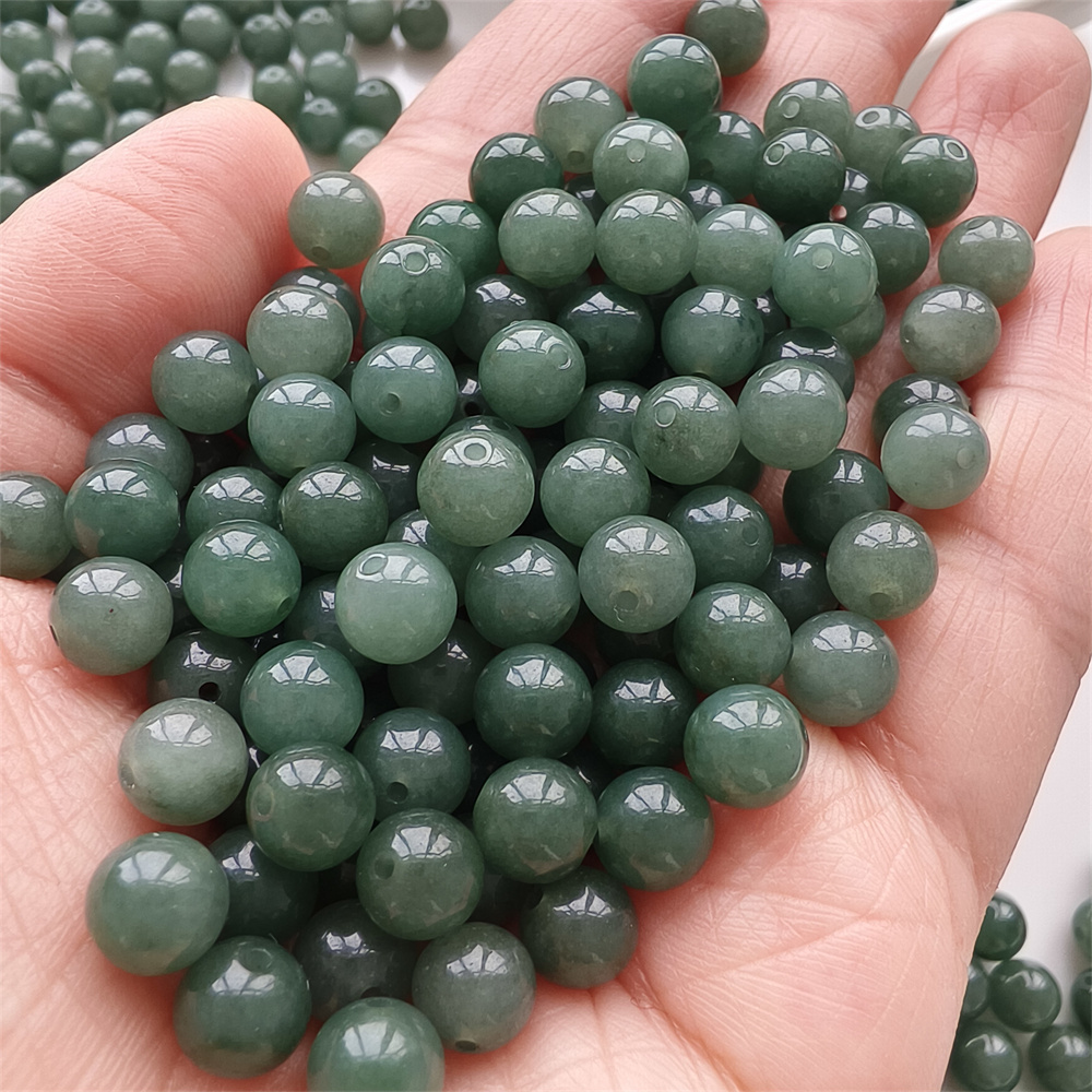 20pcs 7mm Natural Certificated Type A Oil Green Jadeite Smooth Round Beads,Green Burma Jadeite Loose Ball Beads,DIY Jewelry Supplies