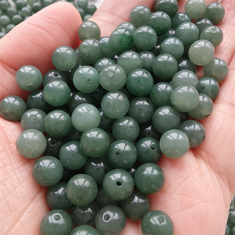 20pcs 7mm Natural Certificated Type A Oil Green Jadeite Smooth Round Beads,Green Burma Jadeite Loose Ball Beads,DIY Jewelry Supplies