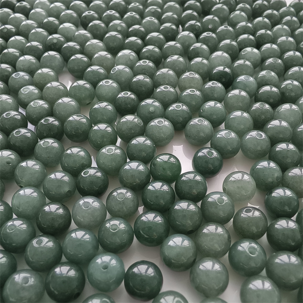 20pcs 7mm Natural Certificated Type A Oil Green Jadeite Smooth Round Beads,Green Burma Jadeite Loose Ball Beads,DIY Jewelry Supplies