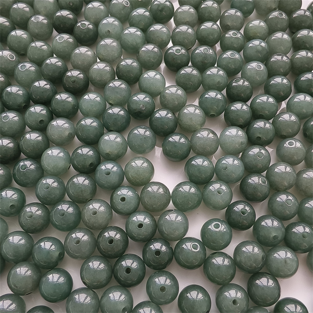 20pcs 7mm Natural Certificated Type A Oil Green Jadeite Smooth Round Beads,Green Burma Jadeite Loose Ball Beads,DIY Jewelry Supplies