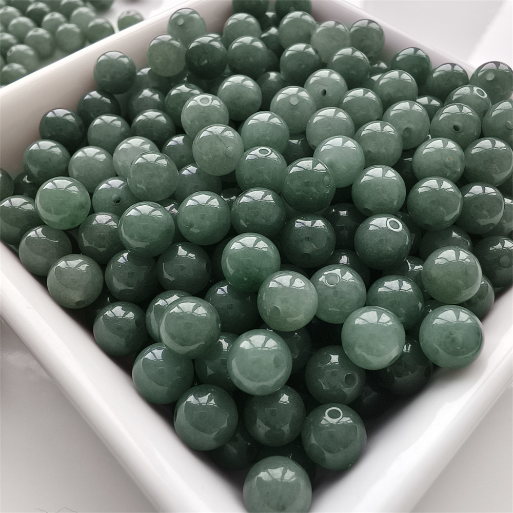 20pcs 7mm Natural Certificated Type A Oil Green Jadeite Smooth Round Beads,Green Burma Jadeite Loose Ball Beads,DIY Jewelry Supplies