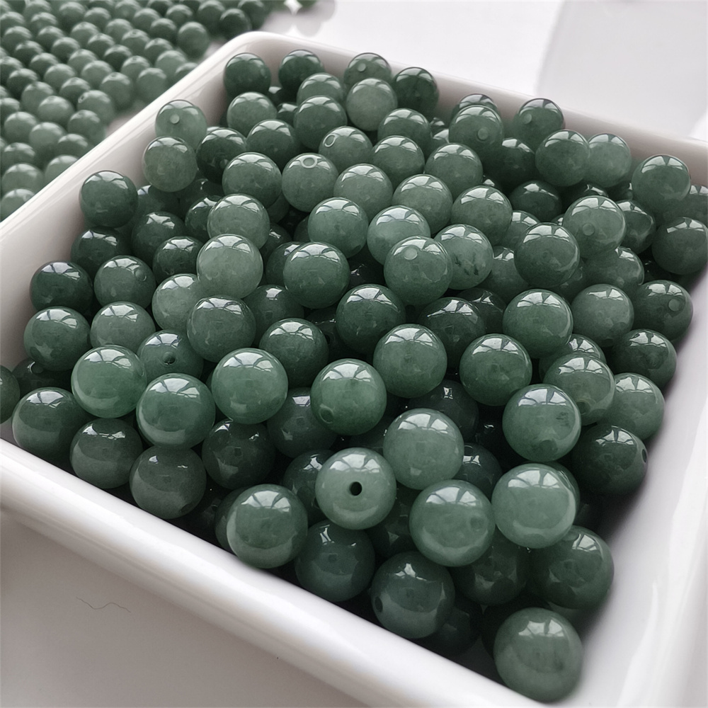 20pcs 7mm Natural Certificated Type A Oil Green Jadeite Smooth Round Beads,Green Burma Jadeite Loose Ball Beads,DIY Jewelry Supplies