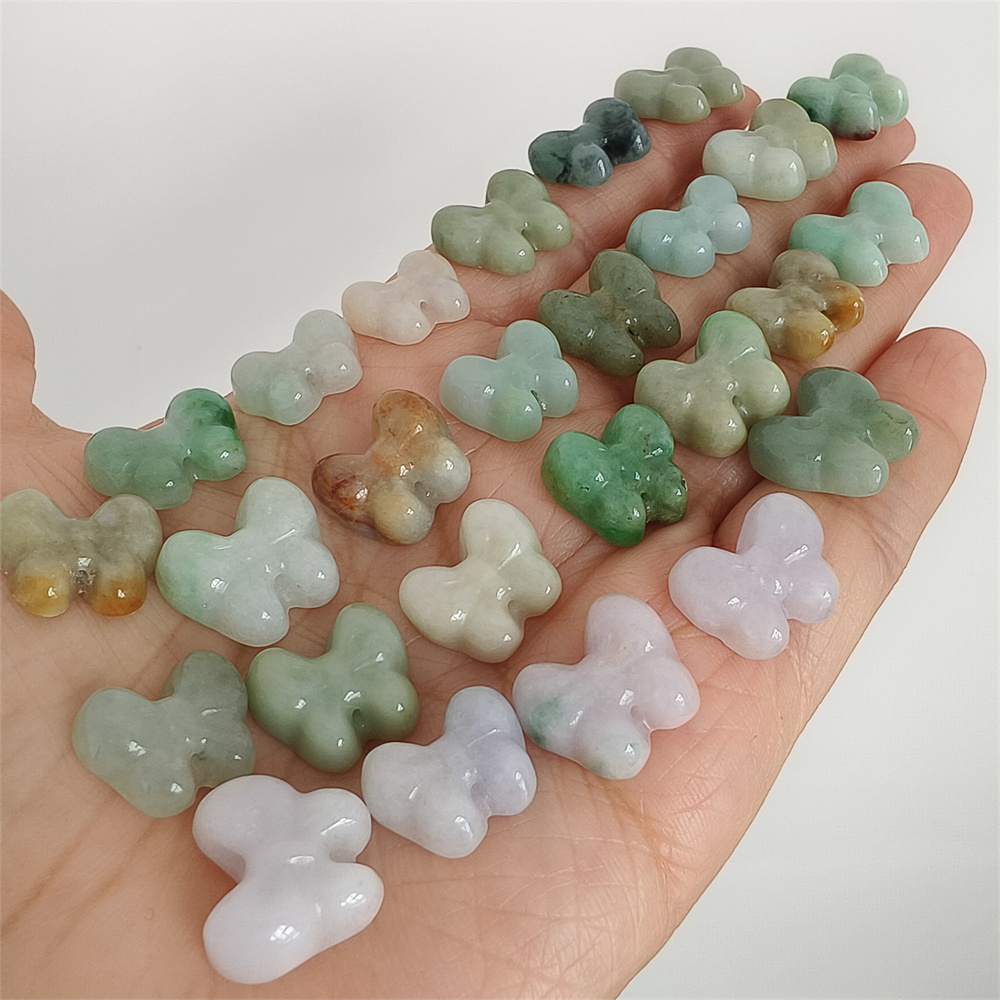 Natural Certificated Type A 12-14X14-17X5mm Green White Yellow Burmese Jadeite Butterfly Beads,Go Through Hole Beads,DIY Jewelry Supplies