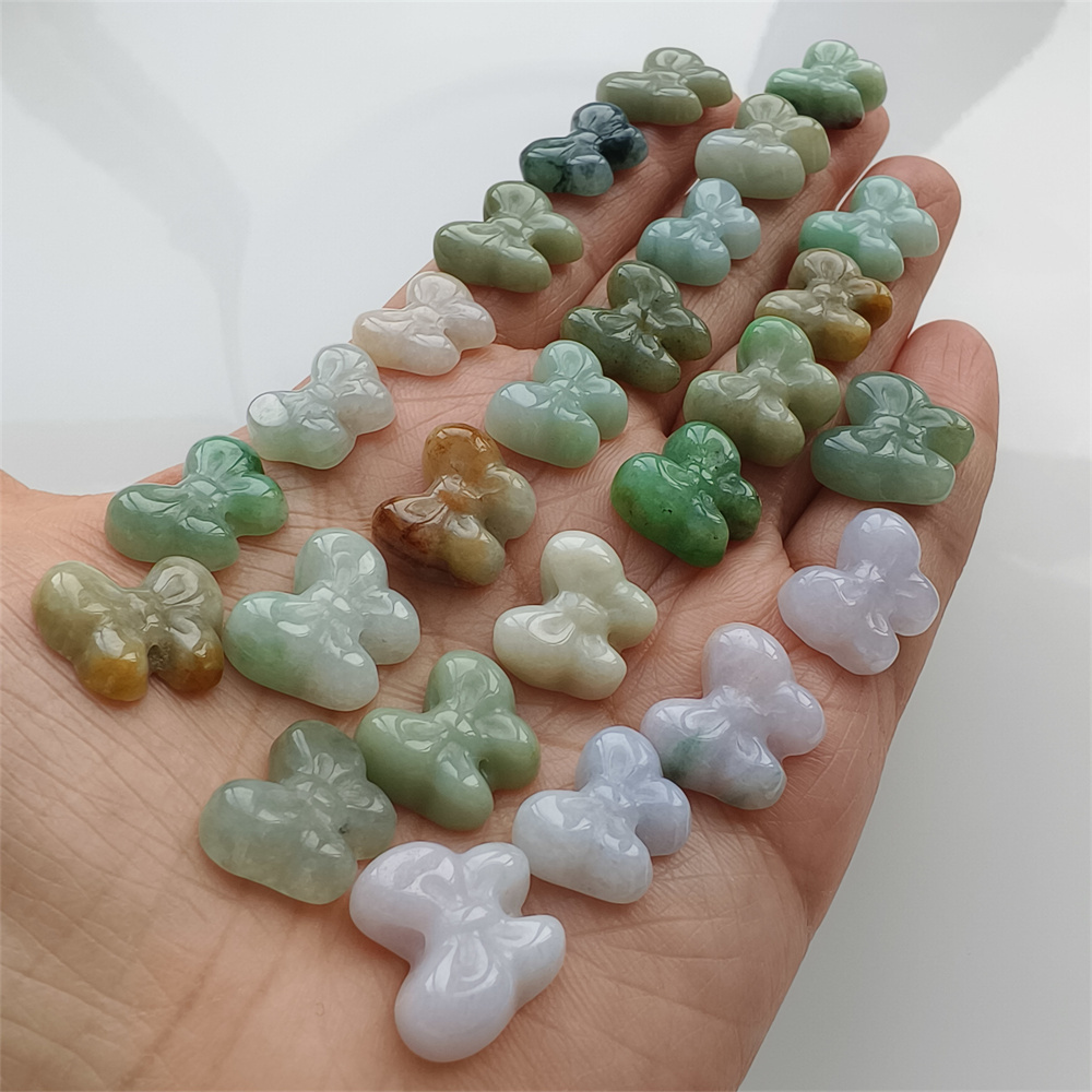 Natural Certificated Type A 12-14X14-17X5mm Green White Yellow Burmese Jadeite Butterfly Beads,Go Through Hole Beads,DIY Jewelry Supplies