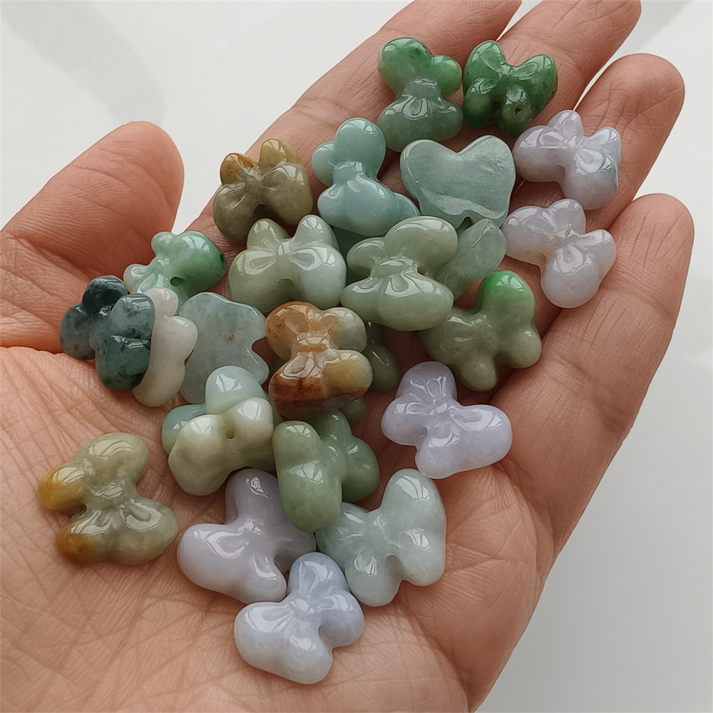 Natural Certificated Type A 12-14X14-17X5mm Green White Yellow Burmese Jadeite Butterfly Beads,Go Through Hole Beads,DIY Jewelry Supplies
