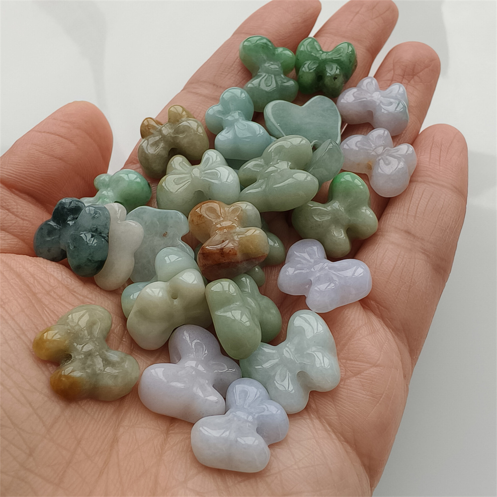 Natural Certificated Type A 12-14X14-17X5mm Green White Yellow Burmese Jadeite Butterfly Beads,Go Through Hole Beads,DIY Jewelry Supplies
