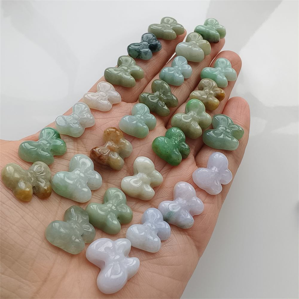 Natural Certificated Type A 12-14X14-17X5mm Green White Yellow Burmese Jadeite Butterfly Beads,Go Through Hole Beads,DIY Jewelry Supplies