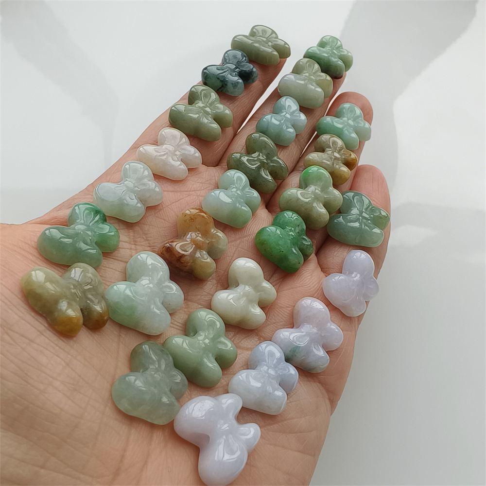 Natural Certificated Type A 12-14X14-17X5mm Green White Yellow Burmese Jadeite Butterfly Beads,Go Through Hole Beads,DIY Jewelry Supplies