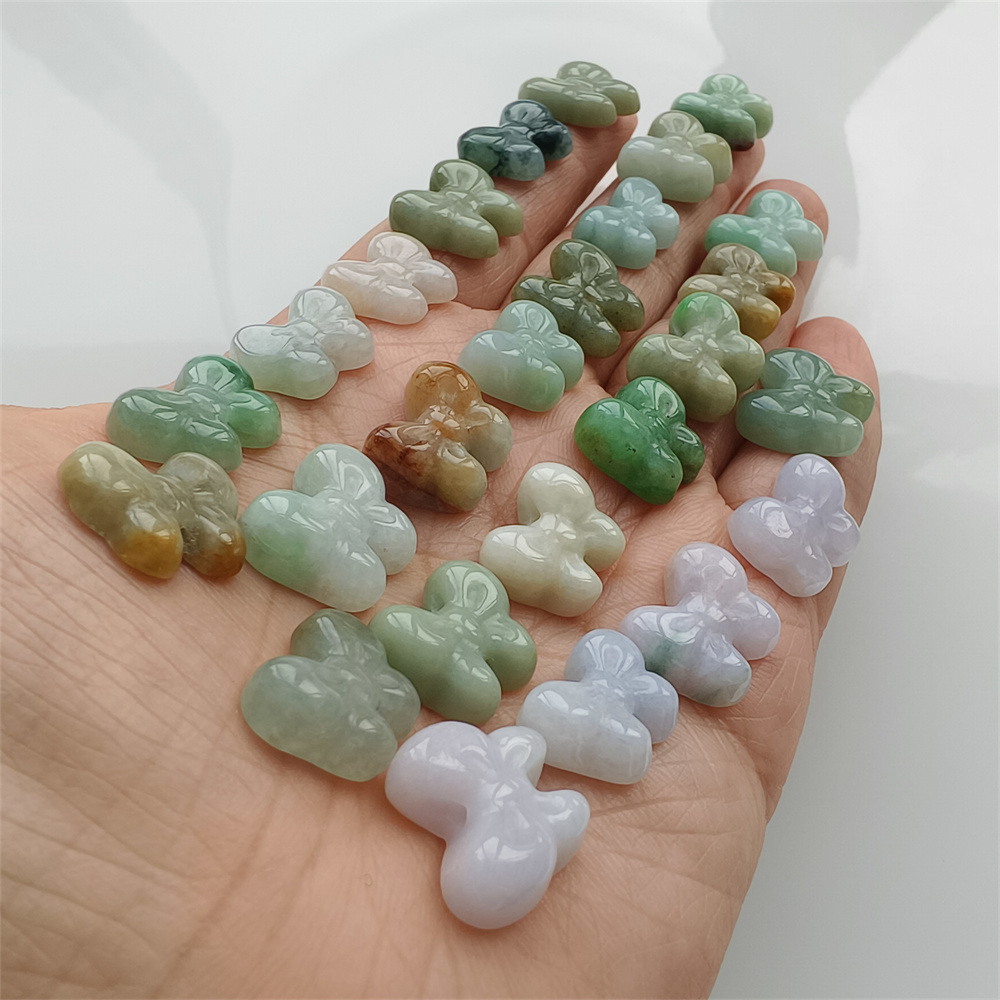 Natural Certificated Type A 12-14X14-17X5mm Green White Yellow Burmese Jadeite Butterfly Beads,Go Through Hole Beads,DIY Jewelry Supplies