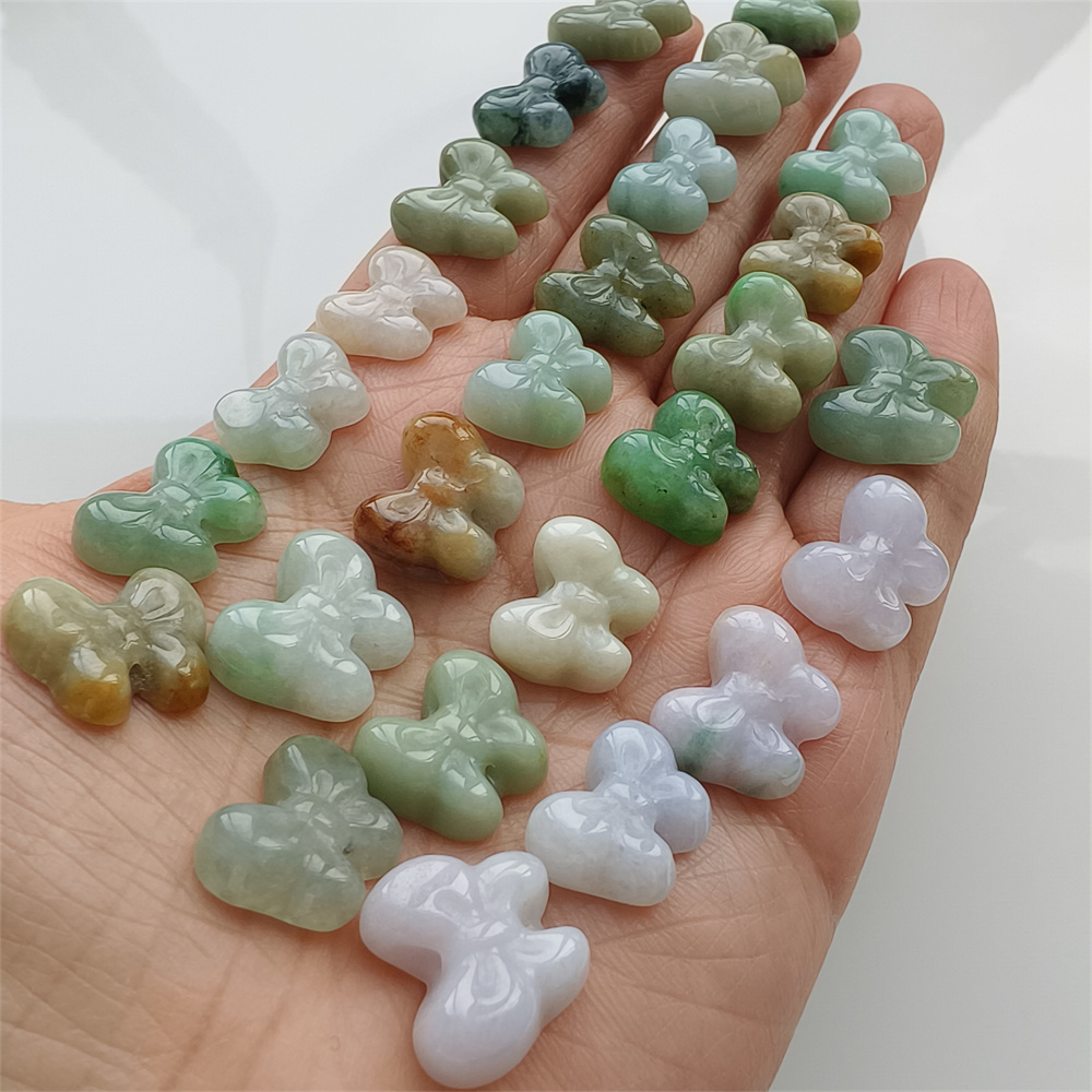 Natural Certificated Type A 12-14X14-17X5mm Green White Yellow Burmese Jadeite Butterfly Beads,Go Through Hole Beads,DIY Jewelry Supplies