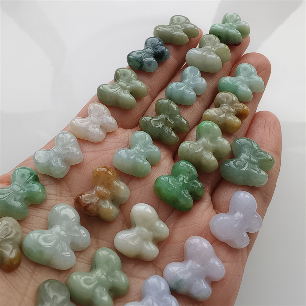Natural Certificated Type A 12-14X14-17X5mm Green White Yellow Burmese Jadeite Butterfly Beads,Go Through Hole Beads,DIY Jewelry Supplies