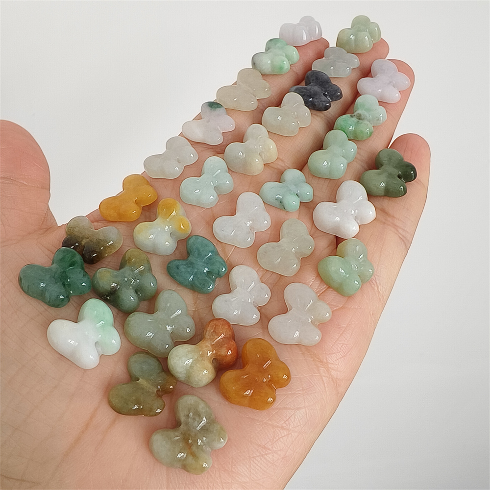 Natural Certificated Type A 10-12X12-15X3-7mm Green White Yellow Burmese Jadeite Butterfly Beads,Go Through Hole Beads,DIY Jewelry Supplies