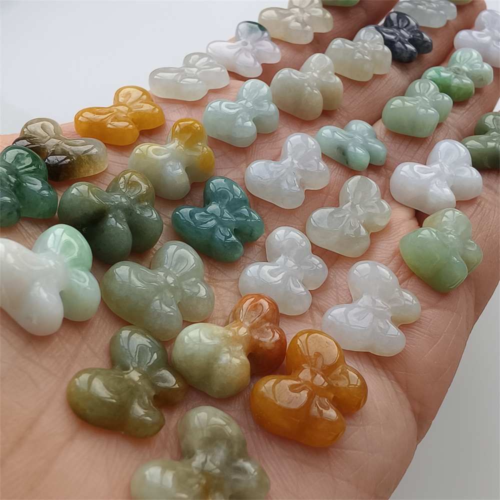 Natural Certificated Type A 10-12X12-15X3-7mm Green White Yellow Burmese Jadeite Butterfly Beads,Go Through Hole Beads,DIY Jewelry Supplies