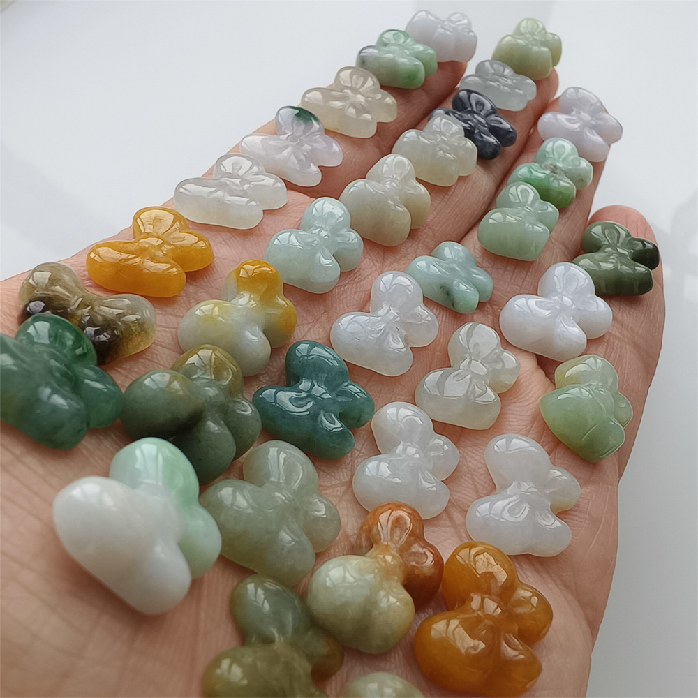 Natural Certificated Type A 10-12X12-15X3-7mm Green White Yellow Burmese Jadeite Butterfly Beads,Go Through Hole Beads,DIY Jewelry Supplies