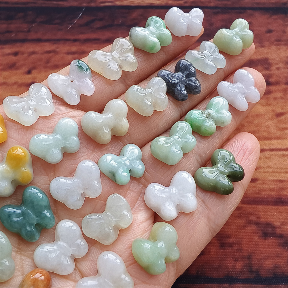 Natural Certificated Type A 10-12X12-15X3-7mm Green White Yellow Burmese Jadeite Butterfly Beads,Go Through Hole Beads,DIY Jewelry Supplies