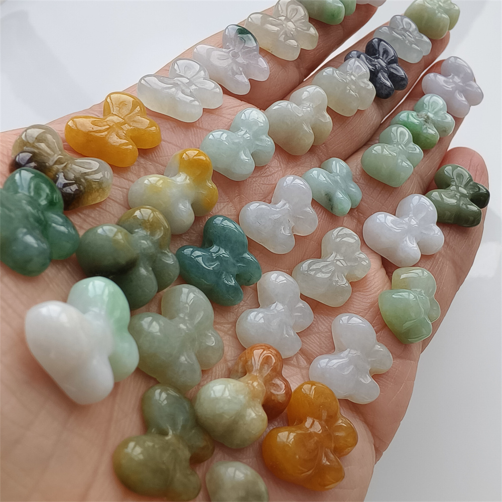 Natural Certificated Type A 10-12X12-15X3-7mm Green White Yellow Burmese Jadeite Butterfly Beads,Go Through Hole Beads,DIY Jewelry Supplies