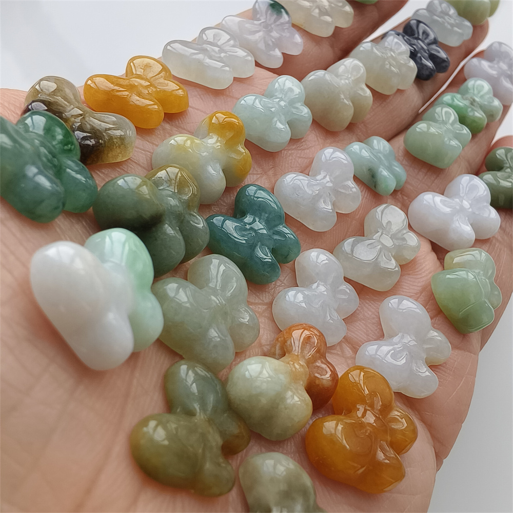 Natural Certificated Type A 10-12X12-15X3-7mm Green White Yellow Burmese Jadeite Butterfly Beads,Go Through Hole Beads,DIY Jewelry Supplies