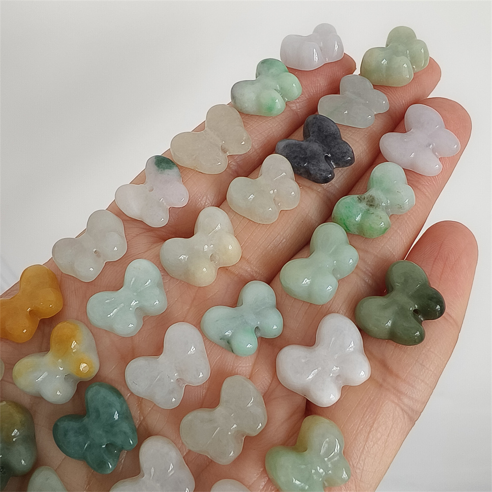 Natural Certificated Type A 10-12X12-15X3-7mm Green White Yellow Burmese Jadeite Butterfly Beads,Go Through Hole Beads,DIY Jewelry Supplies