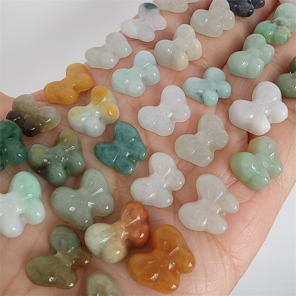 Natural Certificated Type A 10-12X12-15X3-7mm Green White Yellow Burmese Jadeite Butterfly Beads,Go Through Hole Beads,DIY Jewelry Supplies
