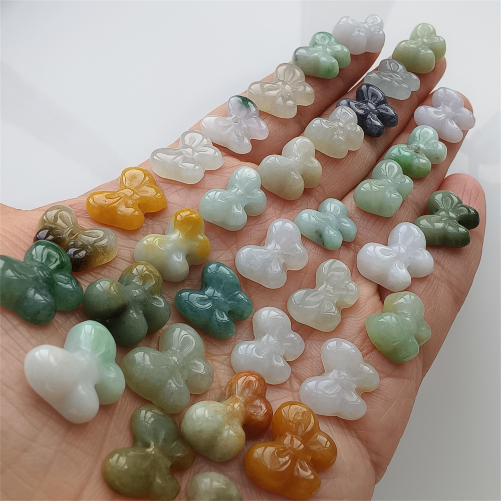 Natural Certificated Type A 10-12X12-15X3-7mm Green White Yellow Burmese Jadeite Butterfly Beads,Go Through Hole Beads,DIY Jewelry Supplies