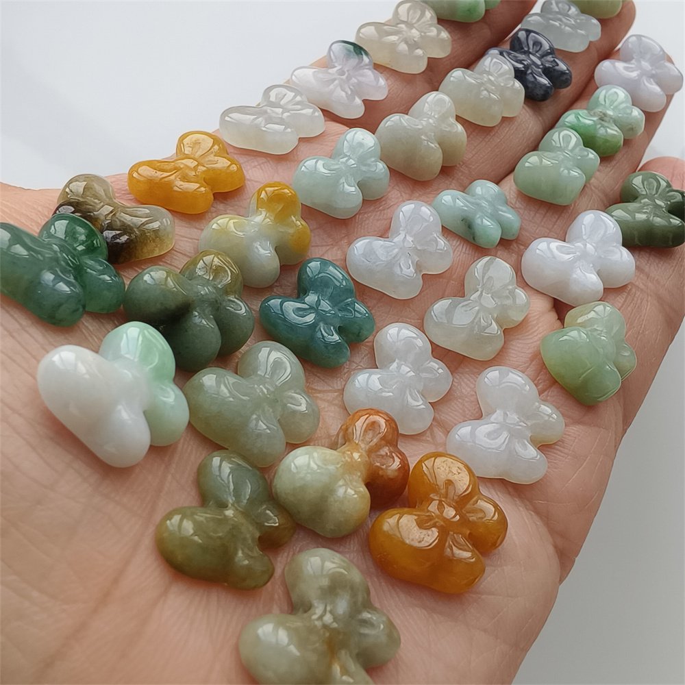 Natural Certificated Type A 10-12X12-15X3-7mm Green White Yellow Burmese Jadeite Butterfly Beads,Go Through Hole Beads,DIY Jewelry Supplies