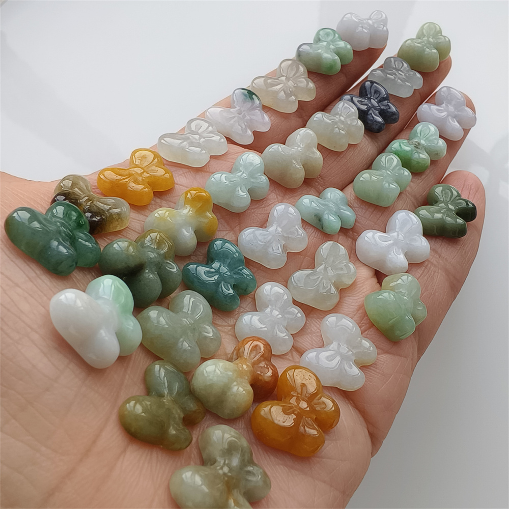 Natural Certificated Type A 10-12X12-15X3-7mm Green White Yellow Burmese Jadeite Butterfly Beads,Go Through Hole Beads,DIY Jewelry Supplies