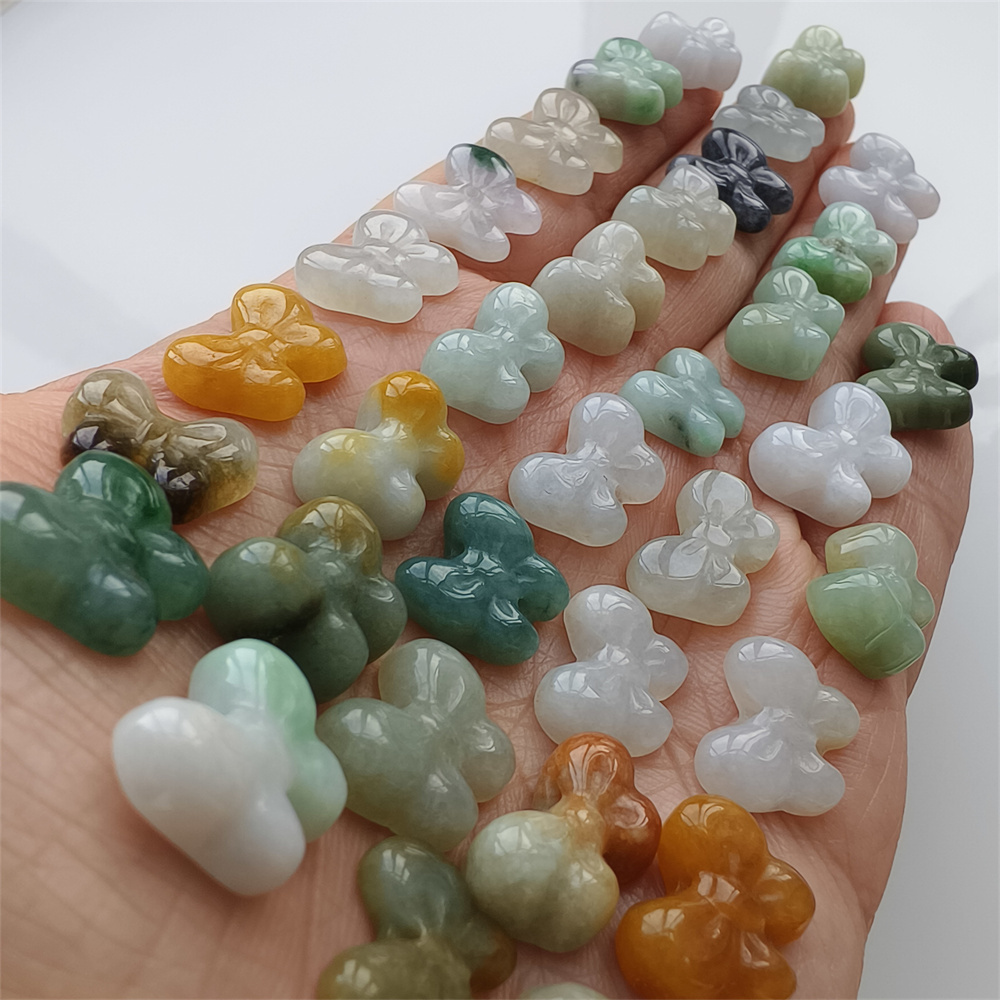 Natural Certificated Type A 10-12X12-15X3-7mm Green White Yellow Burmese Jadeite Butterfly Beads,Go Through Hole Beads,DIY Jewelry Supplies