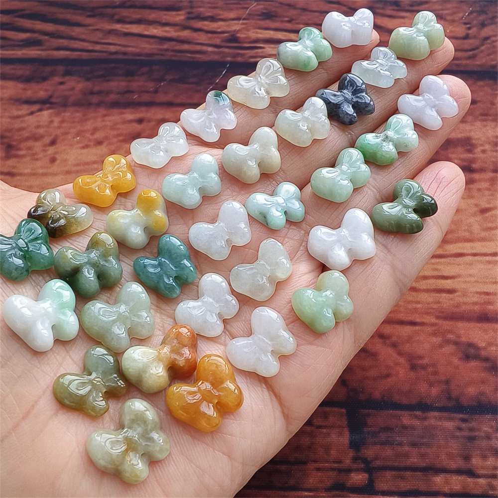 Natural Certificated Type A 10-12X12-15X3-7mm Green White Yellow Burmese Jadeite Butterfly Beads,Go Through Hole Beads,DIY Jewelry Supplies