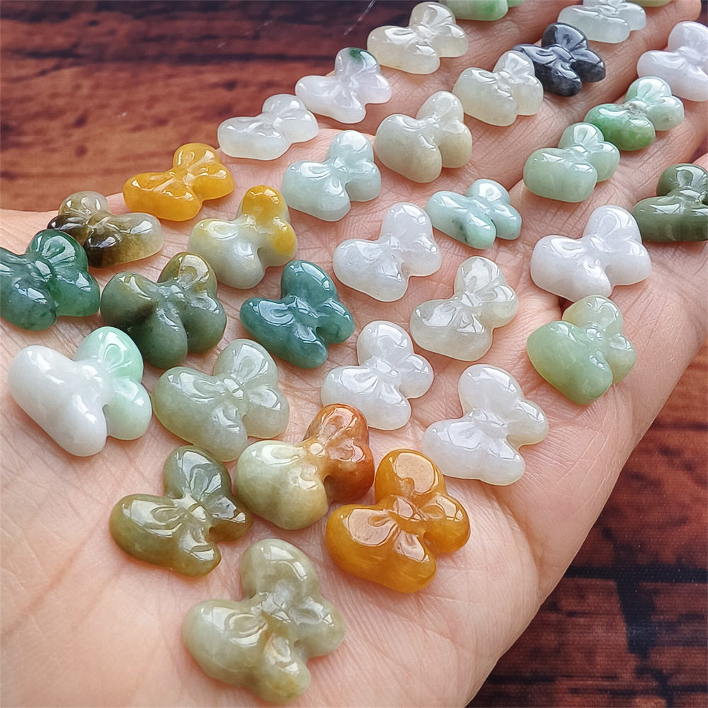 Natural Certificated Type A 10-12X12-15X3-7mm Green White Yellow Burmese Jadeite Butterfly Beads,Go Through Hole Beads,DIY Jewelry Supplies
