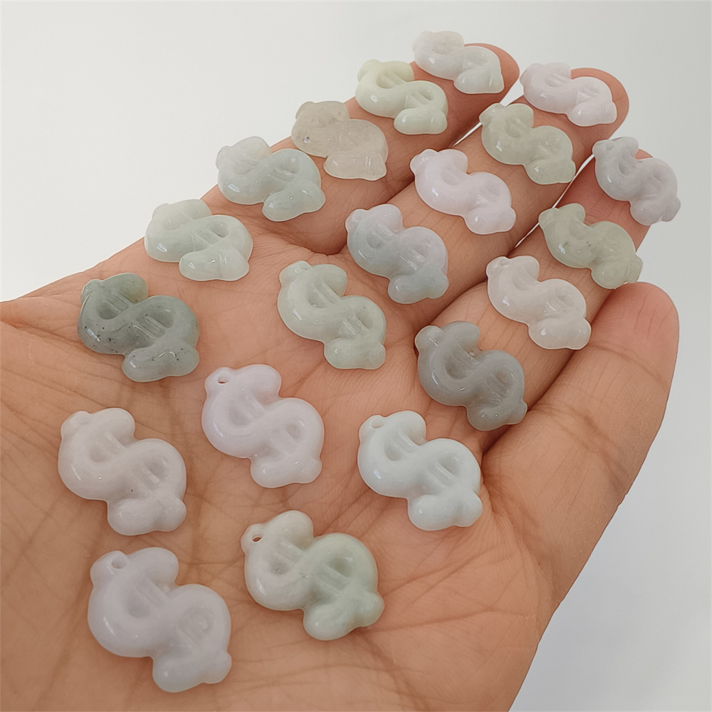 Natural Certificated Type A 16-17X11X3mm Green White Burmese Jadeite Dollar Sign Pendant,Dollar Sign Charms,DIY Jewelry Supplies