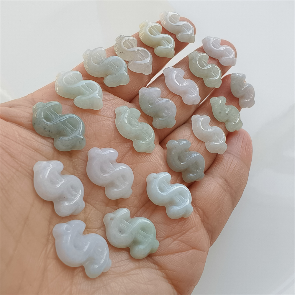 Natural Certificated Type A 16-17X11X3mm Green White Burmese Jadeite Dollar Sign Pendant,Dollar Sign Charms,DIY Jewelry Supplies