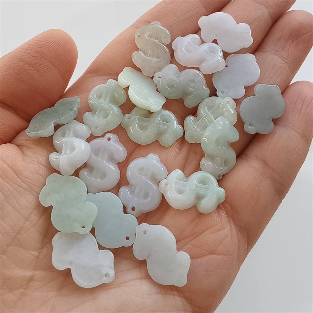 Natural Certificated Type A 16-17X11X3mm Green White Burmese Jadeite Dollar Sign Pendant,Dollar Sign Charms,DIY Jewelry Supplies