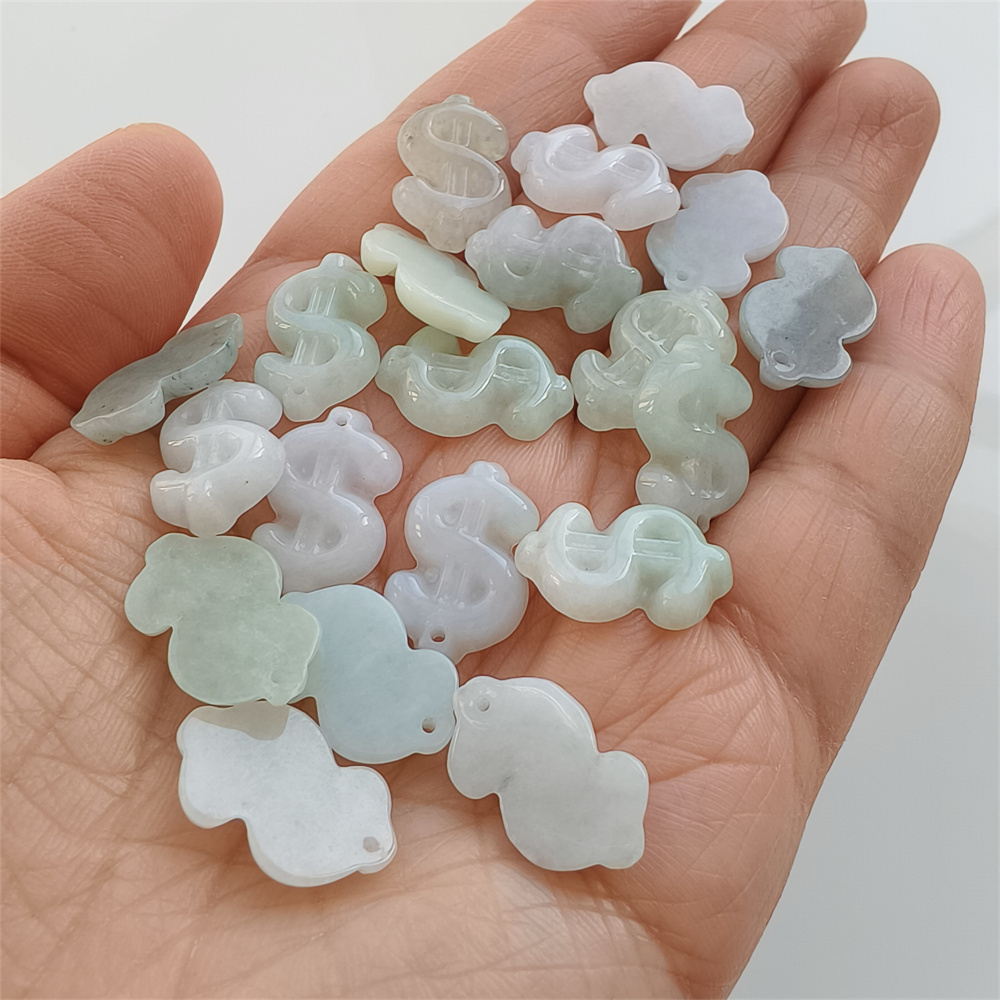 Natural Certificated Type A 16-17X11X3mm Green White Burmese Jadeite Dollar Sign Pendant,Dollar Sign Charms,DIY Jewelry Supplies