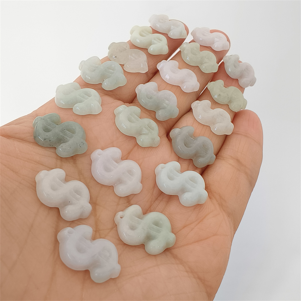 Natural Certificated Type A 16-17X11X3mm Green White Burmese Jadeite Dollar Sign Pendant,Dollar Sign Charms,DIY Jewelry Supplies