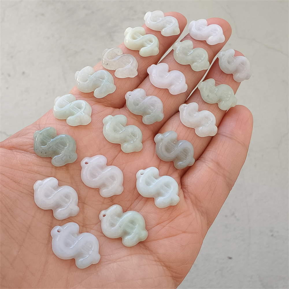 Natural Certificated Type A 16-17X11X3mm Green White Burmese Jadeite Dollar Sign Pendant,Dollar Sign Charms,DIY Jewelry Supplies